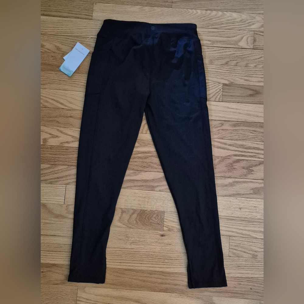 NEW Balance Collection Girls M 10/12 Ribbed Black Leggings w Pockets - Picture 2 of 7